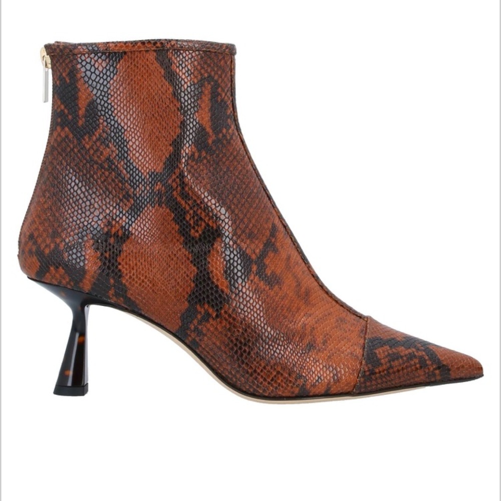 Jimmy Choo Kix 65 Cuoio Snake Printed Leather Bootie with Tortoise Shell Heel